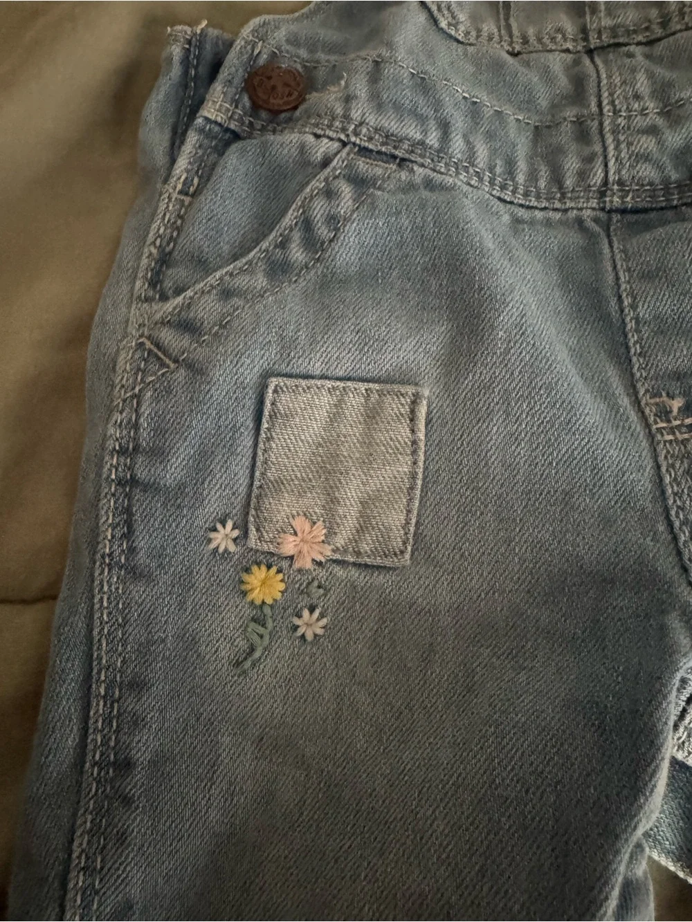 OshKosh B'gosh Light Wash Denim Overalls with Embroidered Flowers